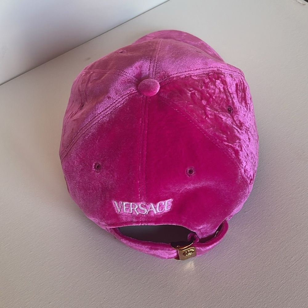 NWT VERY VERSACE VELVET PINK 59 SLIP-ON ADJUSTABLE BASEBALL CAP MADE IN ITALY - Picture 9 of 15
